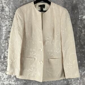 Episode Size 10 Wool Blend Floral Embroidered Blazer Jacket Beige Long Sleeve